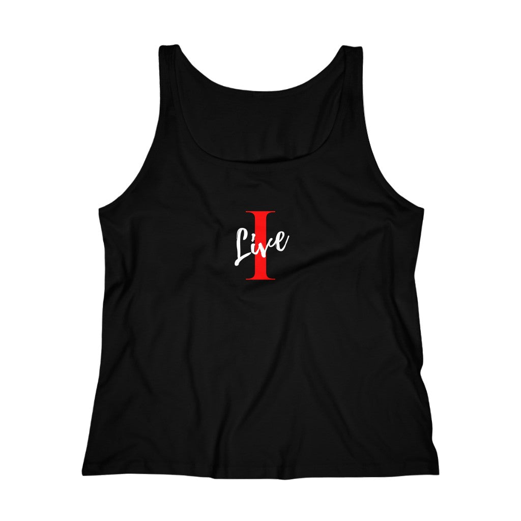 Oversized "I" Cursive LIVE On Black Women's Relaxed Jersey Tank Top