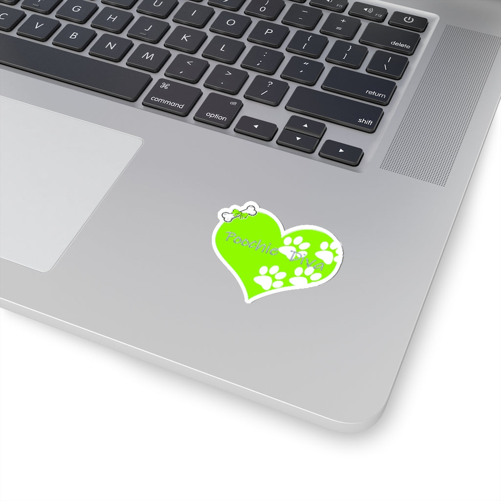 Love Poochie Diva Lime Green Heart On Kiss-Cut Stickers