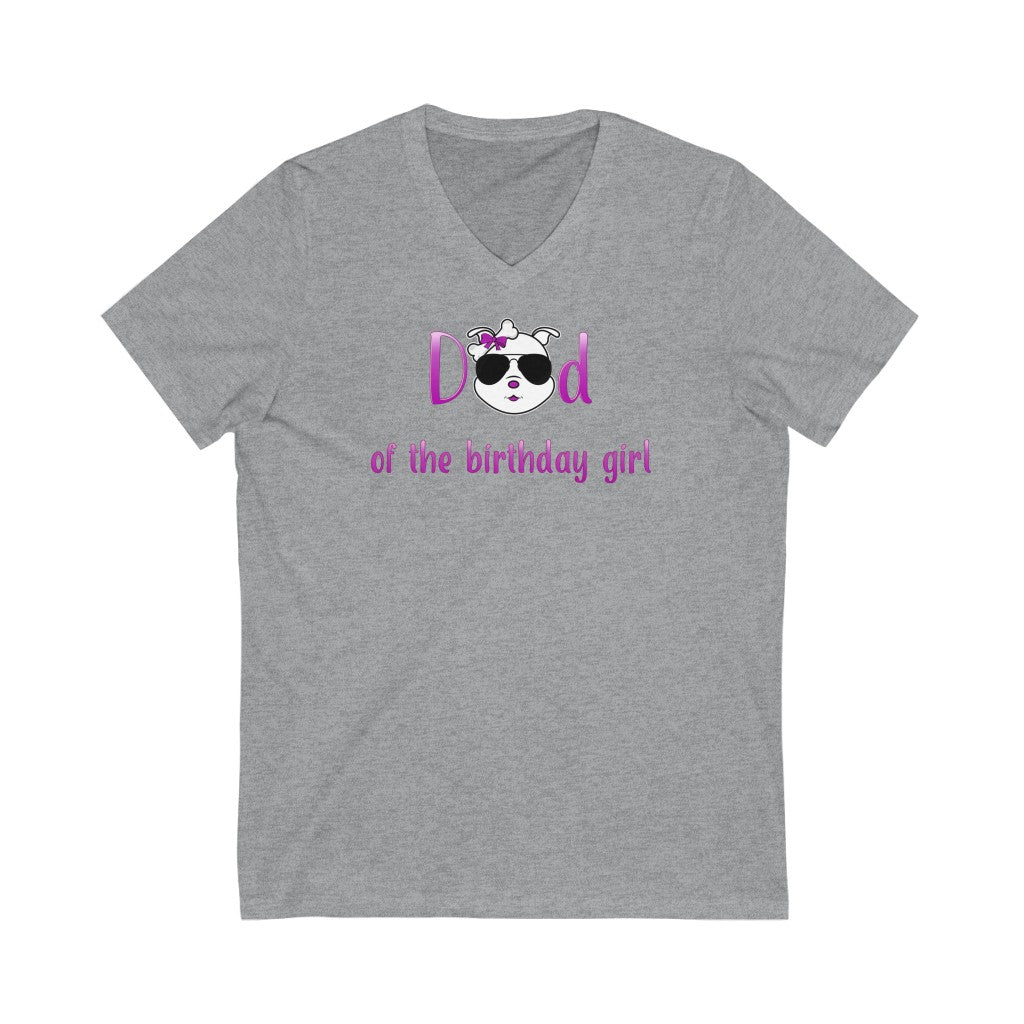 Dad of the Birthday Girl Unisex Jersey Short Sleeve V-Neck Tee