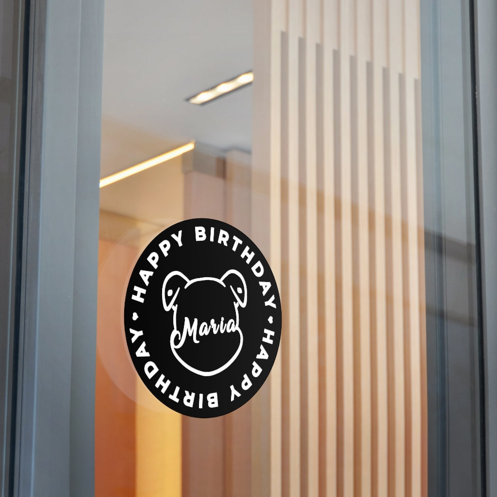 Personalize Mumble's Outline For Happy Birthday On Black Round Vinyl Stickers