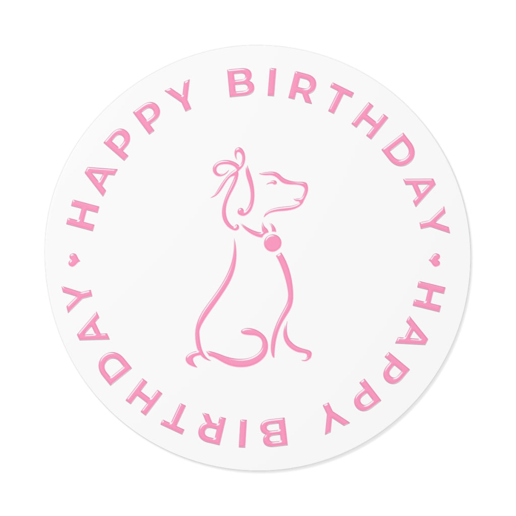 Pink Poochie Diva's Happy Birthday On White Round Vinyl Stickers