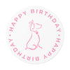 Pink Poochie Diva&#39;s Happy Birthday On White Round Vinyl Stickers