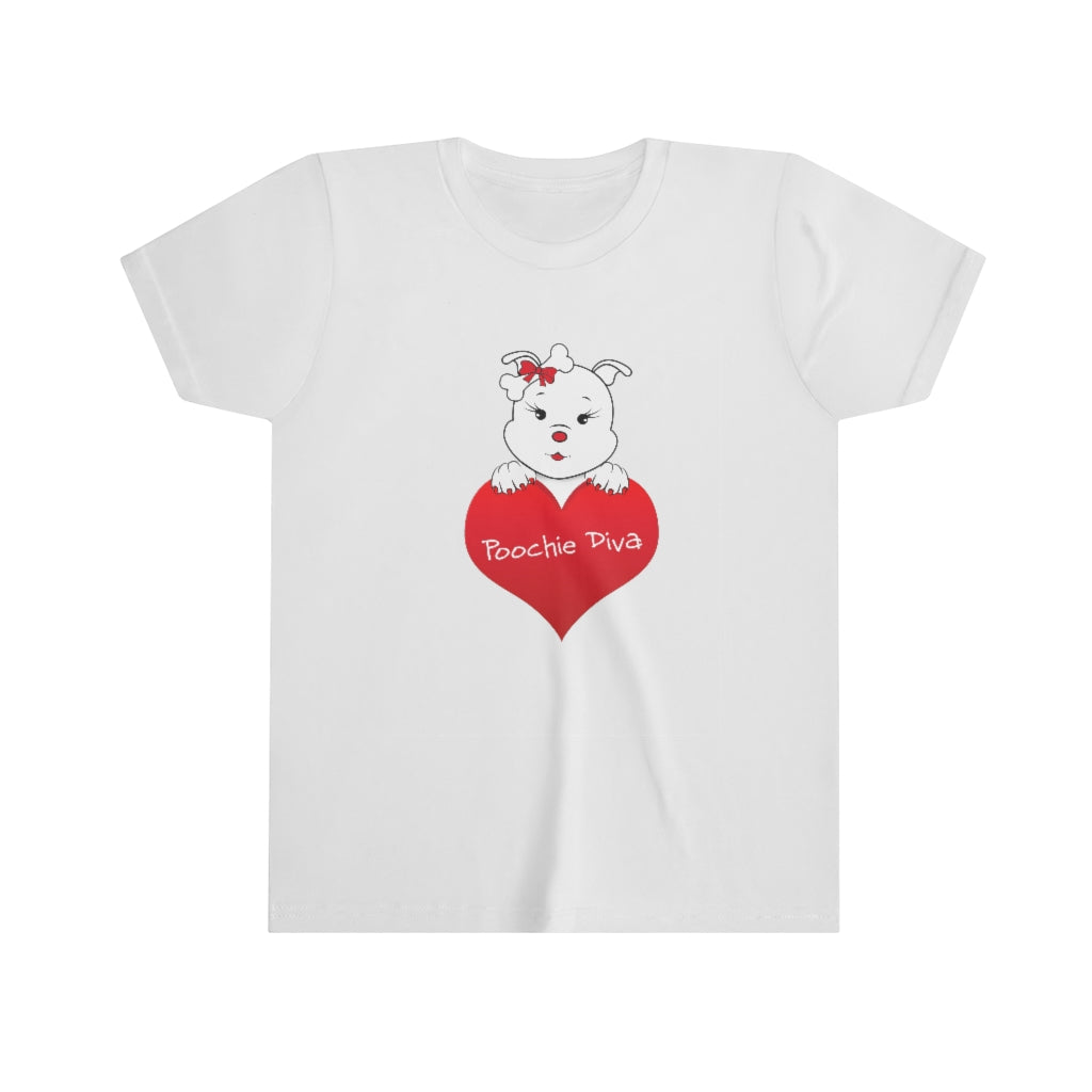 Diamond Laying On Poochie Diva Heart On Youth Short Sleeve Tee