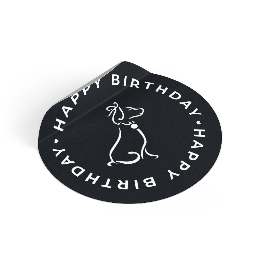Poochie Diva's Happy Birthday On Black Round Vinyl Stickers