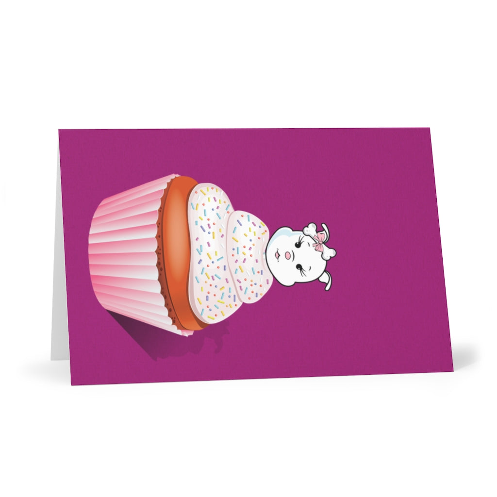 Vanilla With Sprinkles Diamond Cupcake On Purple Greeting Cards (7 pcs)