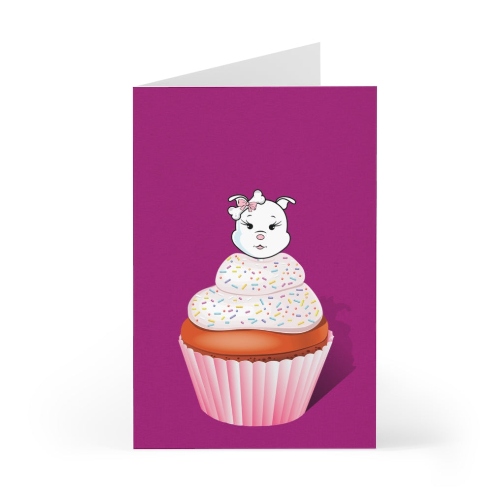 Vanilla With Sprinkles Diamond Cupcake On Purple Greeting Cards (7 pcs)