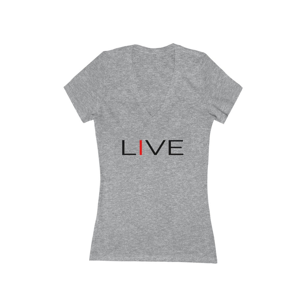 I LIVE Women's Jersey Short Sleeve Deep V-Neck Tee