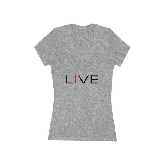 I LIVE Women's Jersey Short Sleeve Deep V-Neck Tee