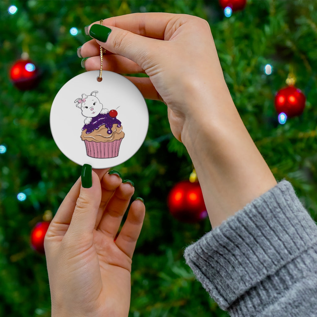 Purple Diamond Cupcake  On Ceramic Ornaments