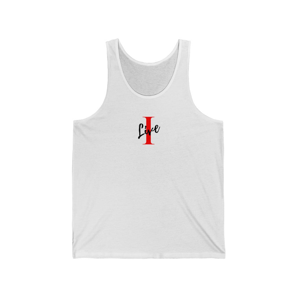 Oversized "I" Cursive LIVE On White Unisex Jersey Tank