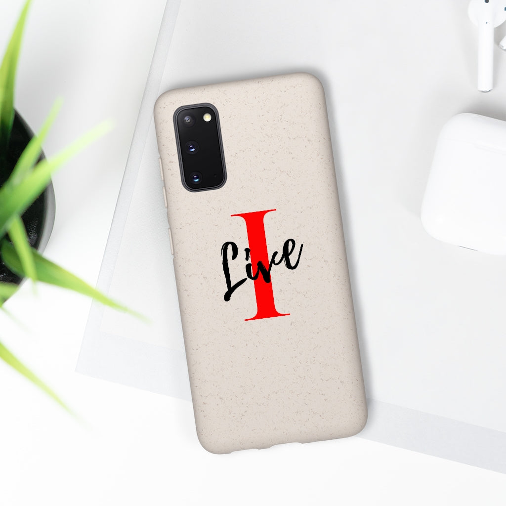 Oversized "I" Cursive LIVE On White Biodegradable Case