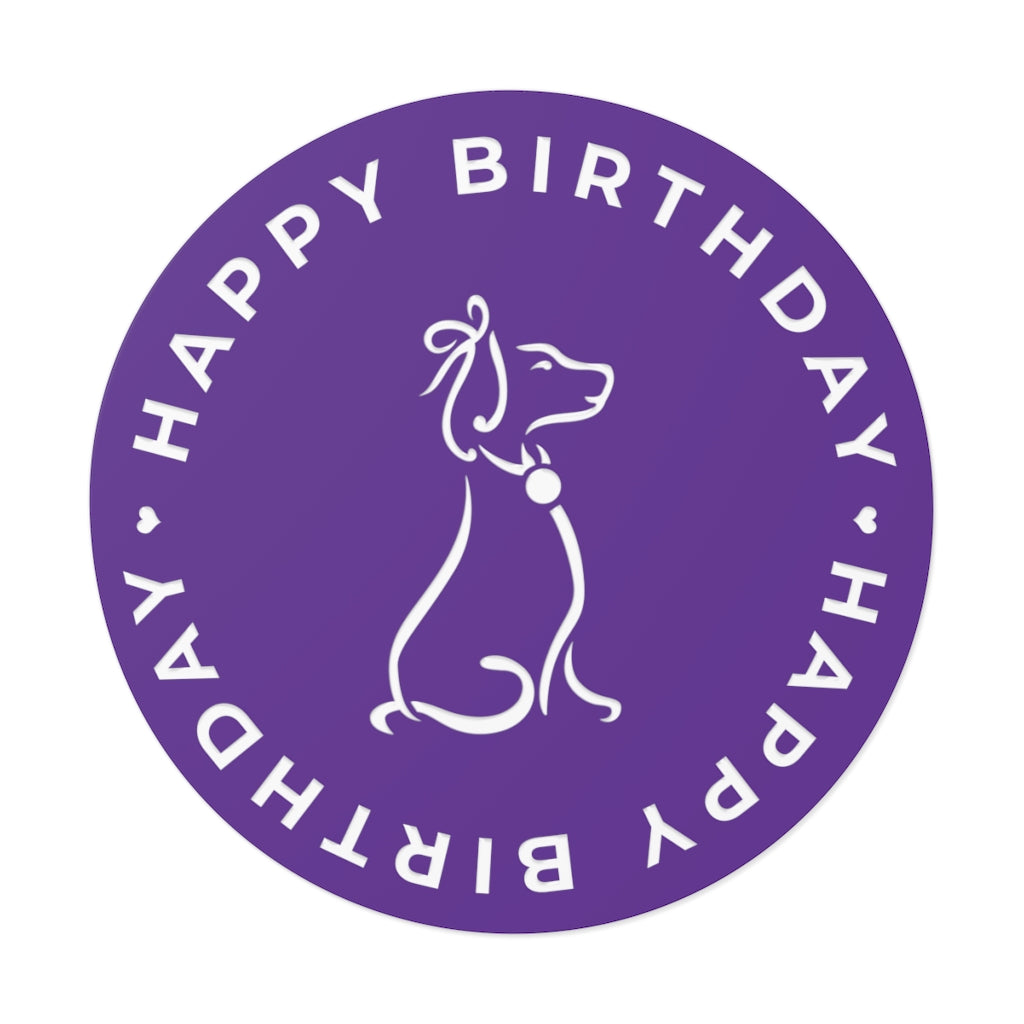 Poochie Diva's Happy Birthday On Purple Round Vinyl Stickers