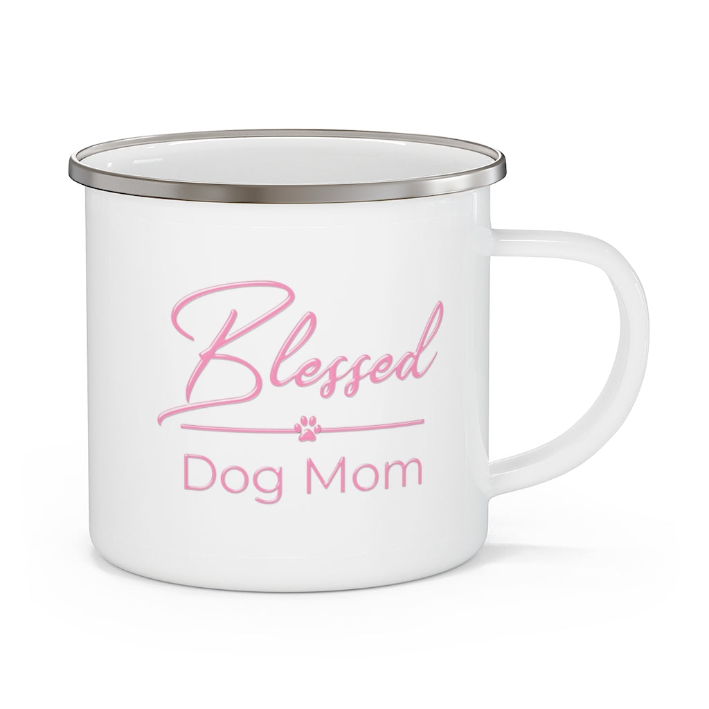 Pink Blessed Dog Mom On Enamel Camping Mug