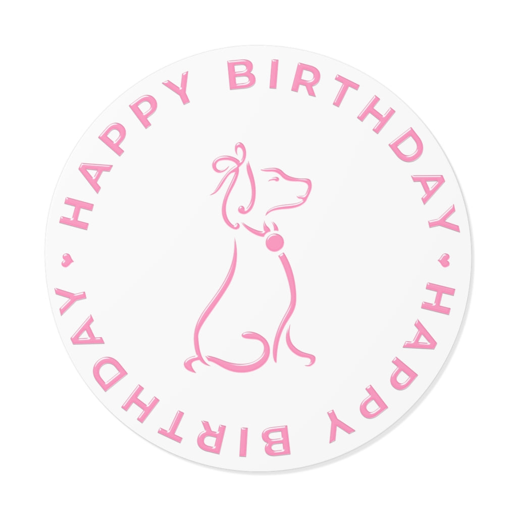 Pink Poochie Diva's Happy Birthday On White Round Vinyl Stickers