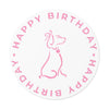 Pink Poochie Diva&#39;s Happy Birthday On White Round Vinyl Stickers