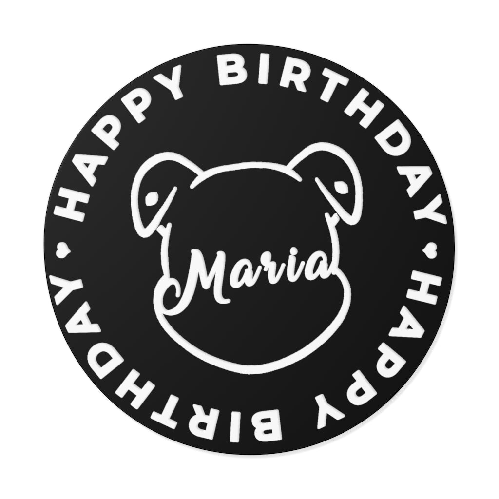 Personalize Mumble's Outline For Happy Birthday On Black Round Vinyl Stickers