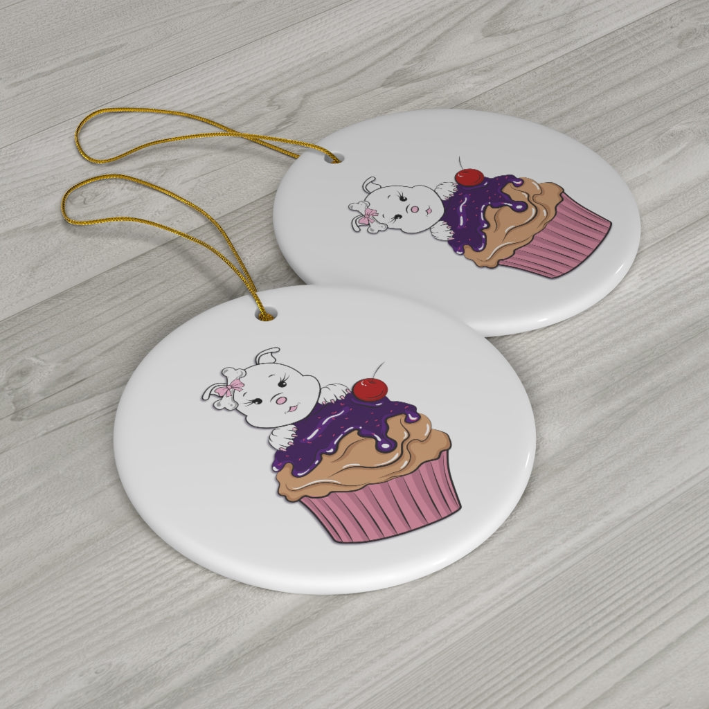 Purple Diamond Cupcake  On Ceramic Ornaments