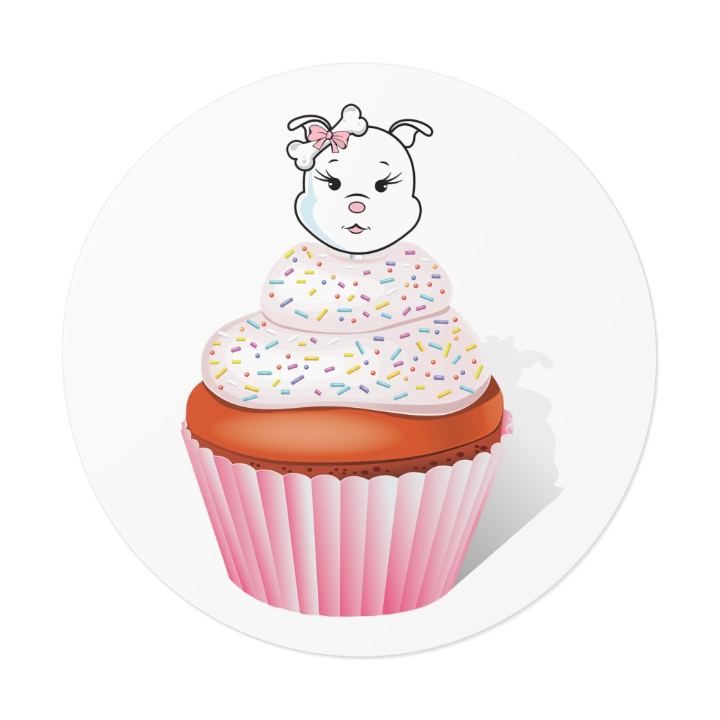 Vanilla With Sprinkles Diamond Cupcake On White Round Vinyl Stickers