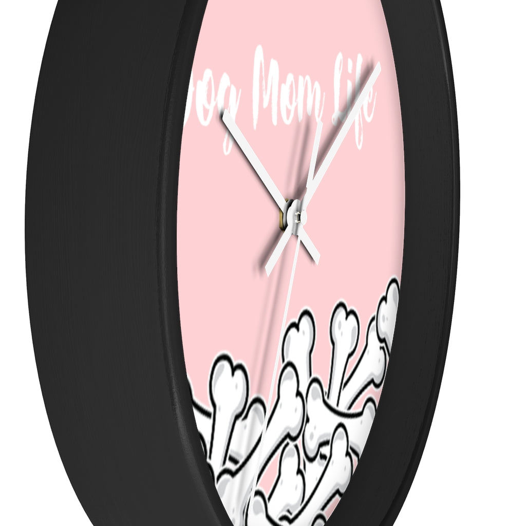 Dog Mom Life Bone Pile Pink Wall clock