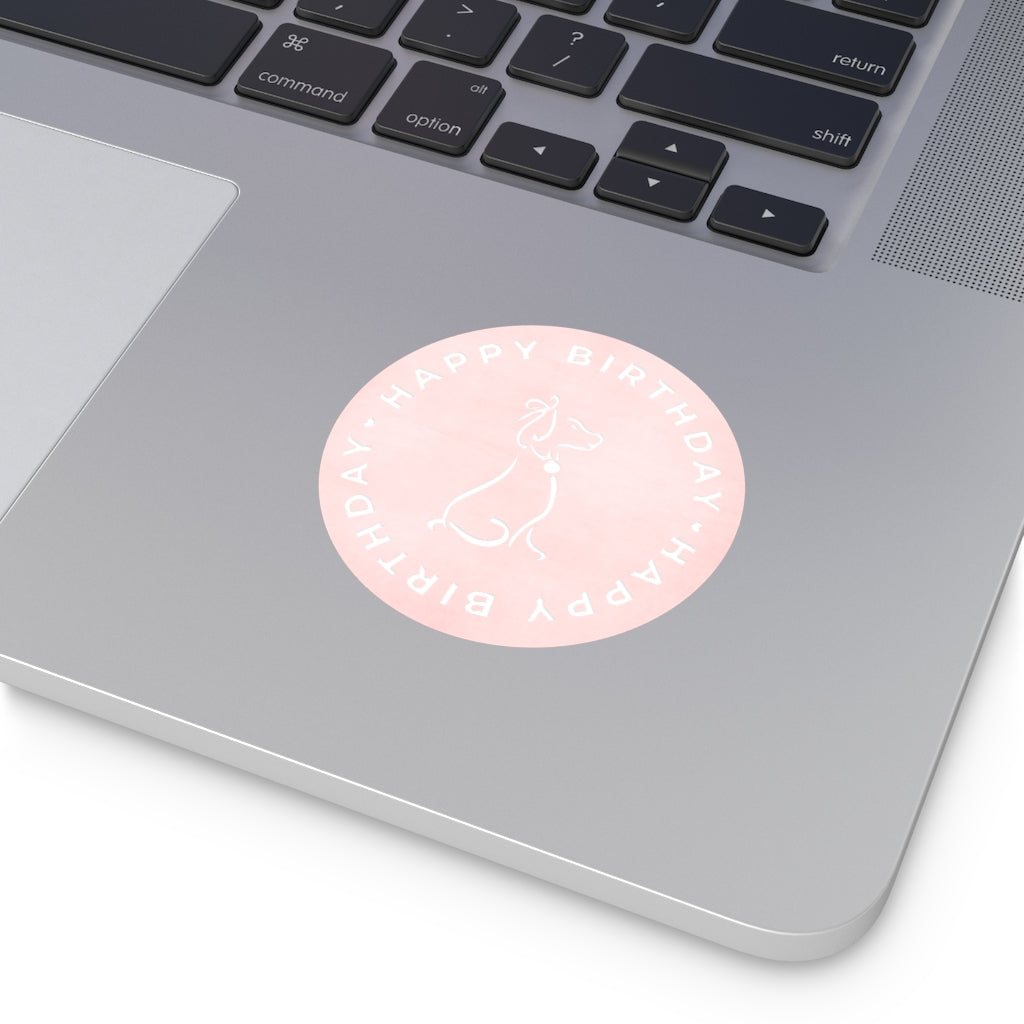Poochie Diva's Happy Birthday On Pink Round Vinyl Stickers