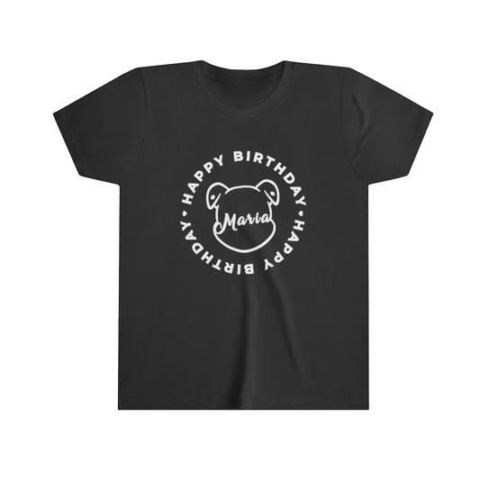 Personalize Mumble's Outline For Happy Birthday On Black Youth Short Sleeve Tee