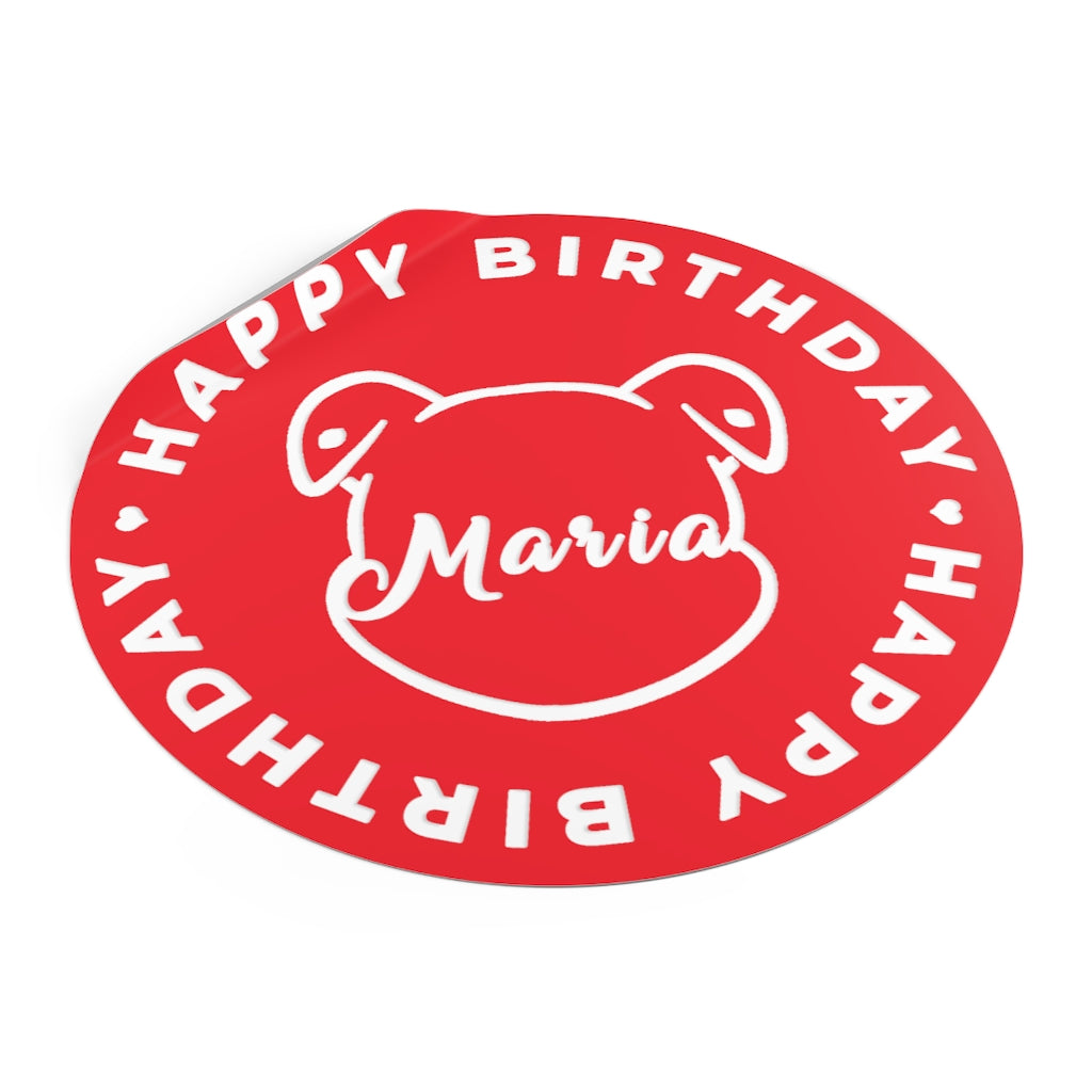 Personalize Mumble's Outline For Happy Birthday On Red Round Vinyl Stickers