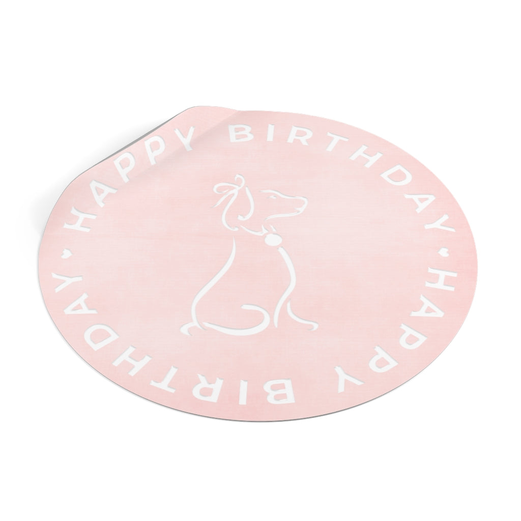 Poochie Diva's Happy Birthday On Pink Round Vinyl Stickers