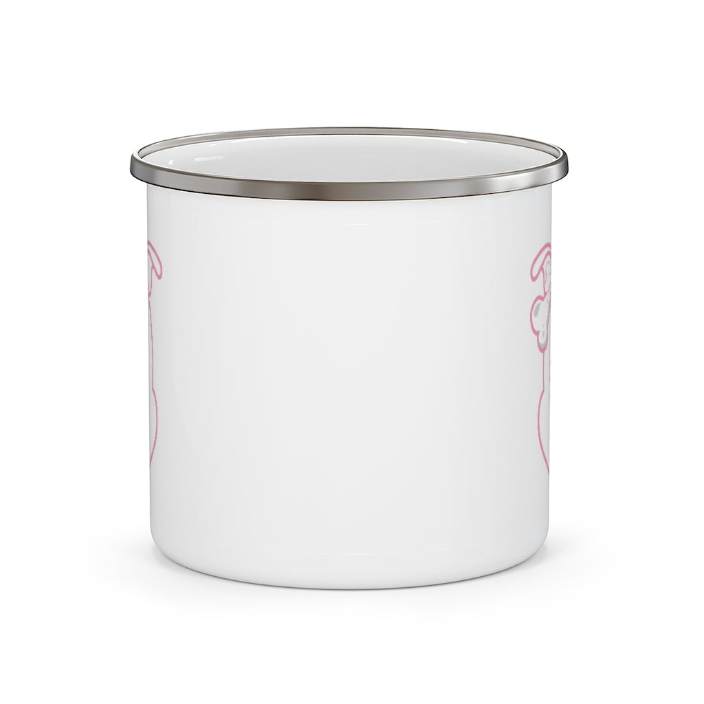 Personalized Name Inside Pink Diamond Face Outline On Enamel Camping Mug