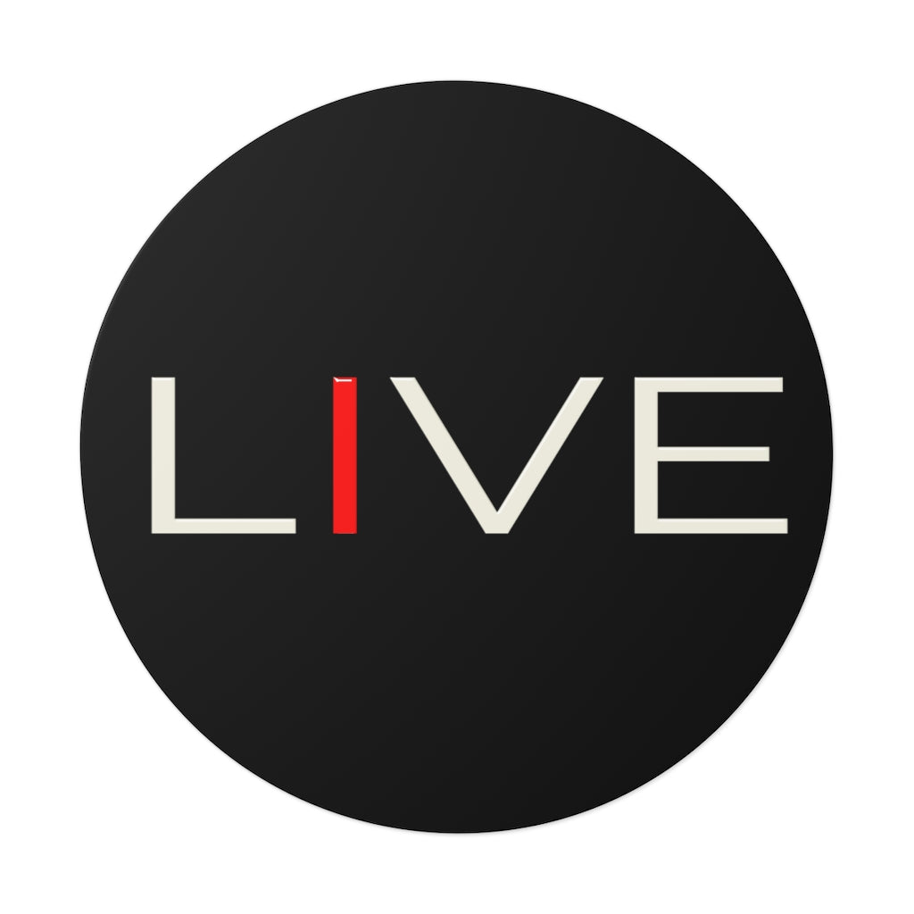"I" LIVE On Black Round Vinyl Stickers