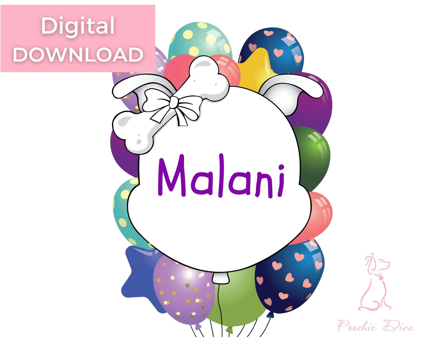 Happy Birthday “Diamond” Dog Balloon Head Wall Art Sign | Dog Wall Art | Dog Lover Sign | Birthday Wall Art | Dog Lover Gift