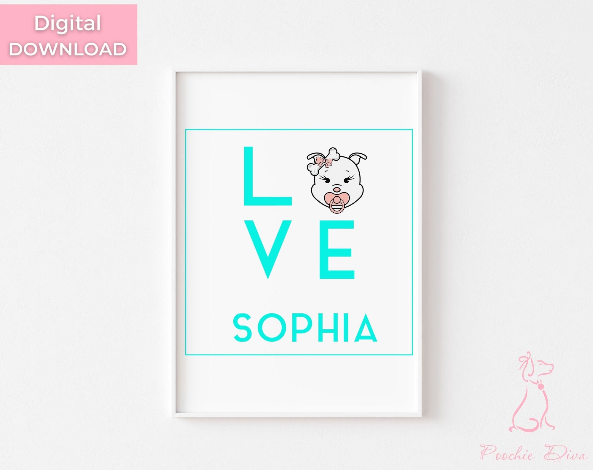 Custom Love “Diamond” Dog Wall Art Print | Dog Wall Art | Dog Home Decor | Dog Lover Gift | Nursery Decor | Custom Kids Decor | Love Print