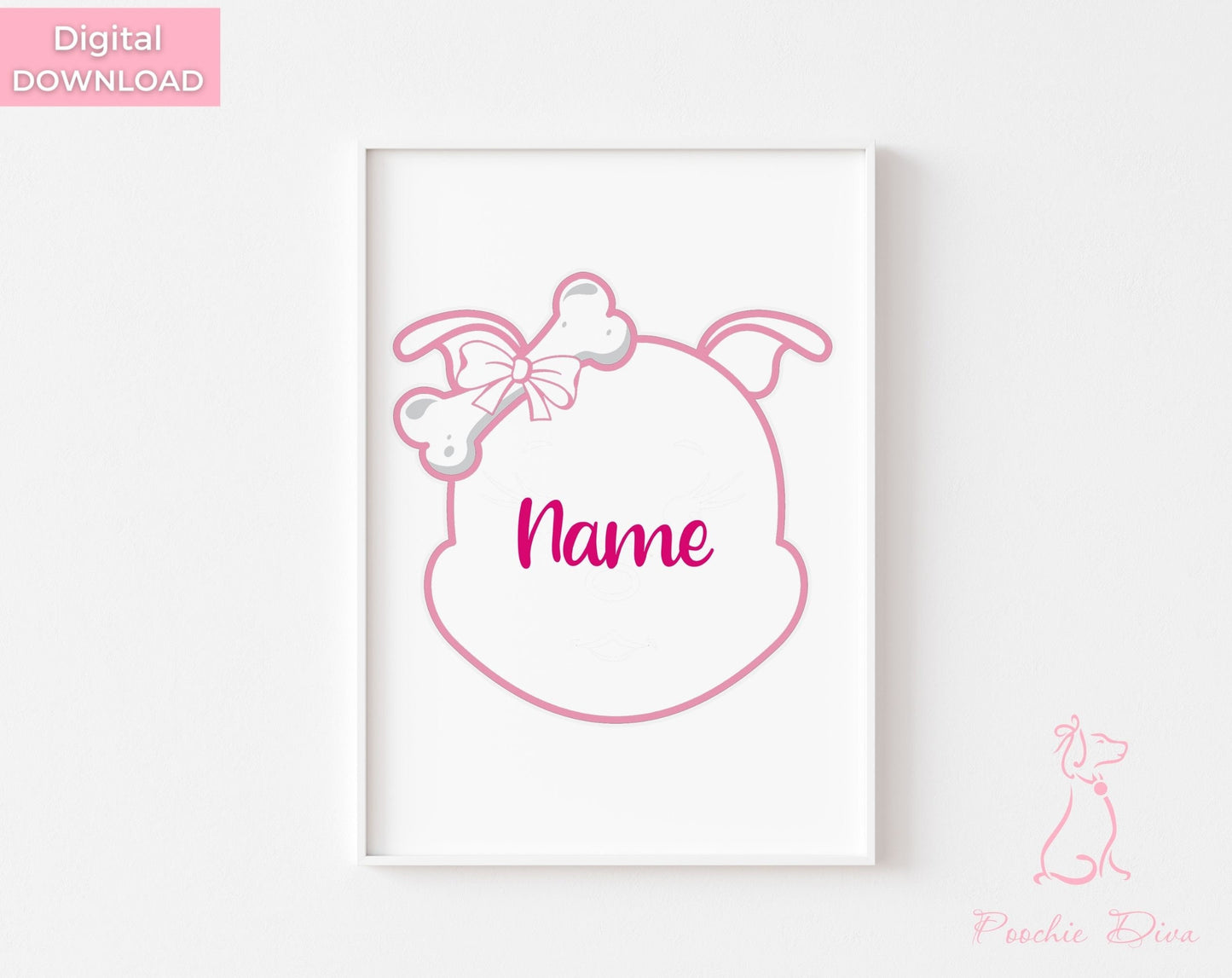 Poochie Diva's Custom “Diamond” Dog Name Wall Art Print | Dog Wall Art | Fur Baby Art | Dog Lover Gift | Digital Download | Pet Print