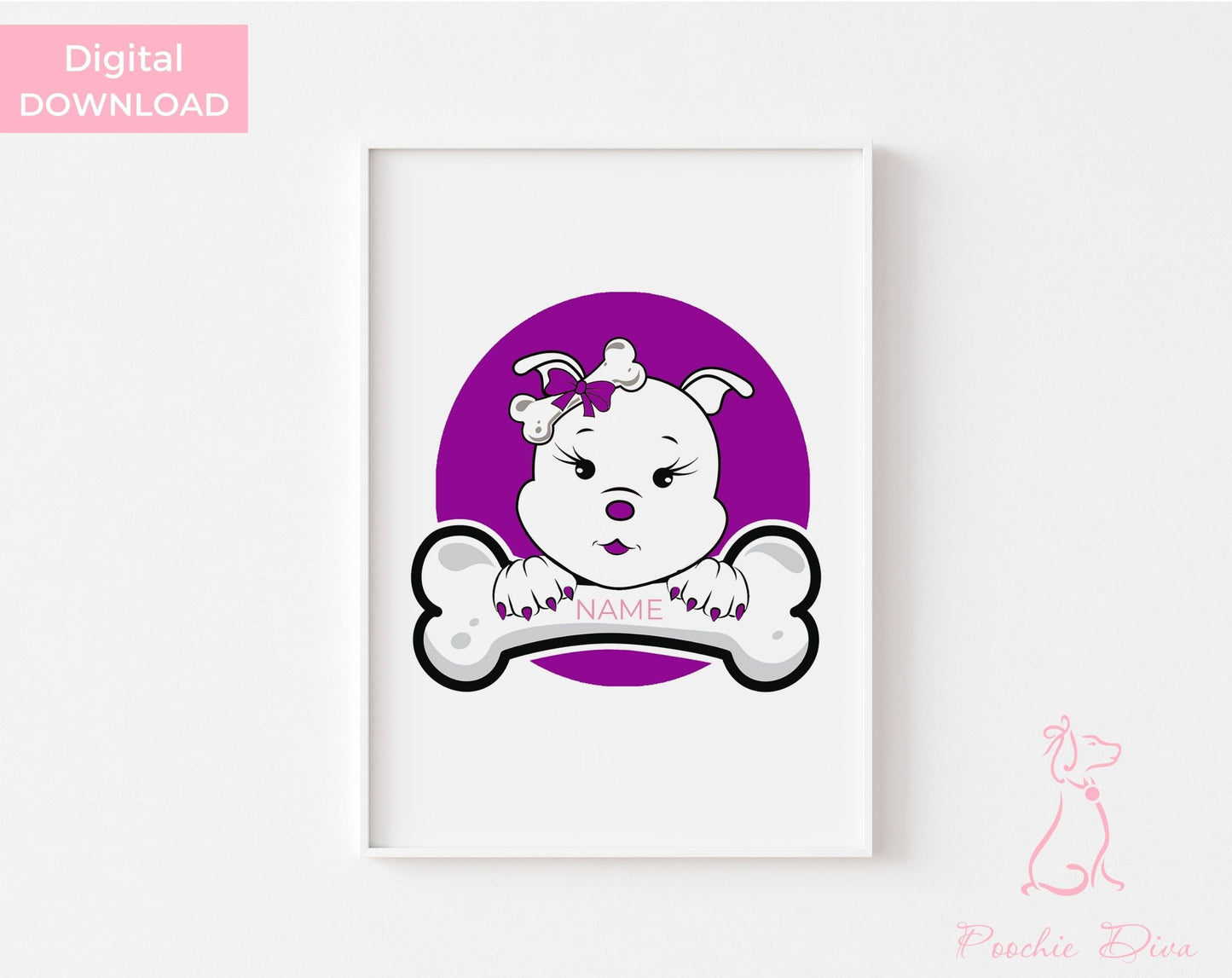 Poochie Diva's Custom “Diamond” the Dog Wall Art Print | Wall Art Pet Print | Dog Wall Art | Dog Lover Gift | Dog Home Decor | Digital
