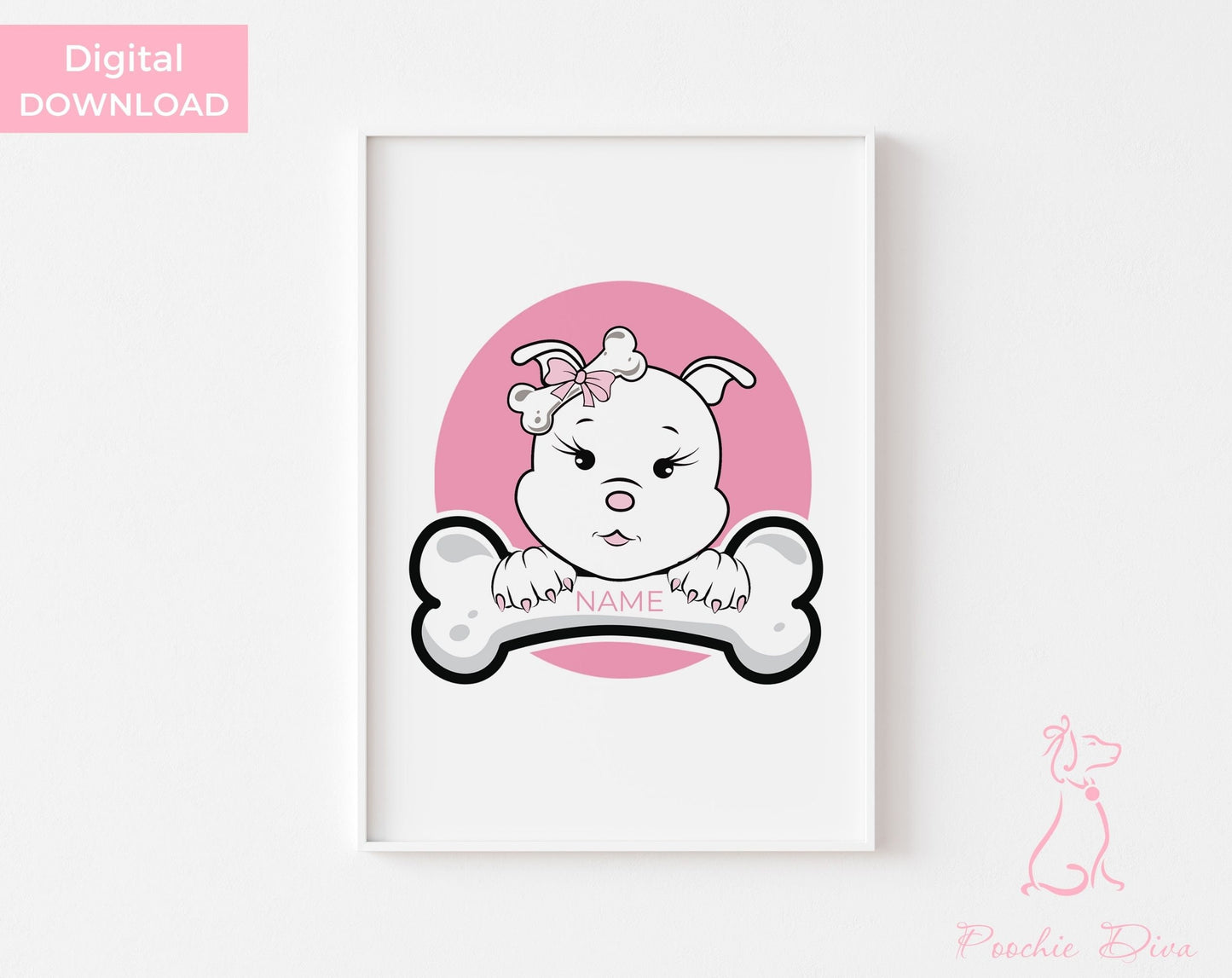 Poochie Diva's Custom “Diamond” the Dog Wall Art Print | Wall Art Pet Print | Dog Wall Art | Dog Lover Gift | Dog Home Decor | Digital