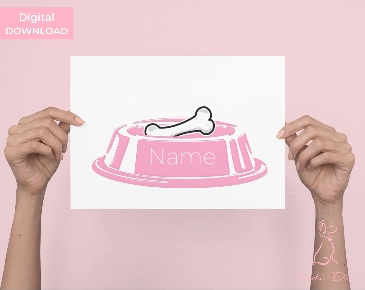 Poochie Diva's Custom Dog Bowl Name Wall Art Print | Wall Art Pet Print | Dog Wall Art | Fur Baby Art | Dog Lover Gift | Digital Download