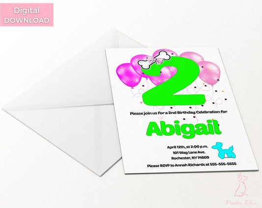Diamond's Dog Bone Number Invites, Printable, Poochie Diva's Diamond Birthday Invitation, Personalized digital file, Free Thank You Tag