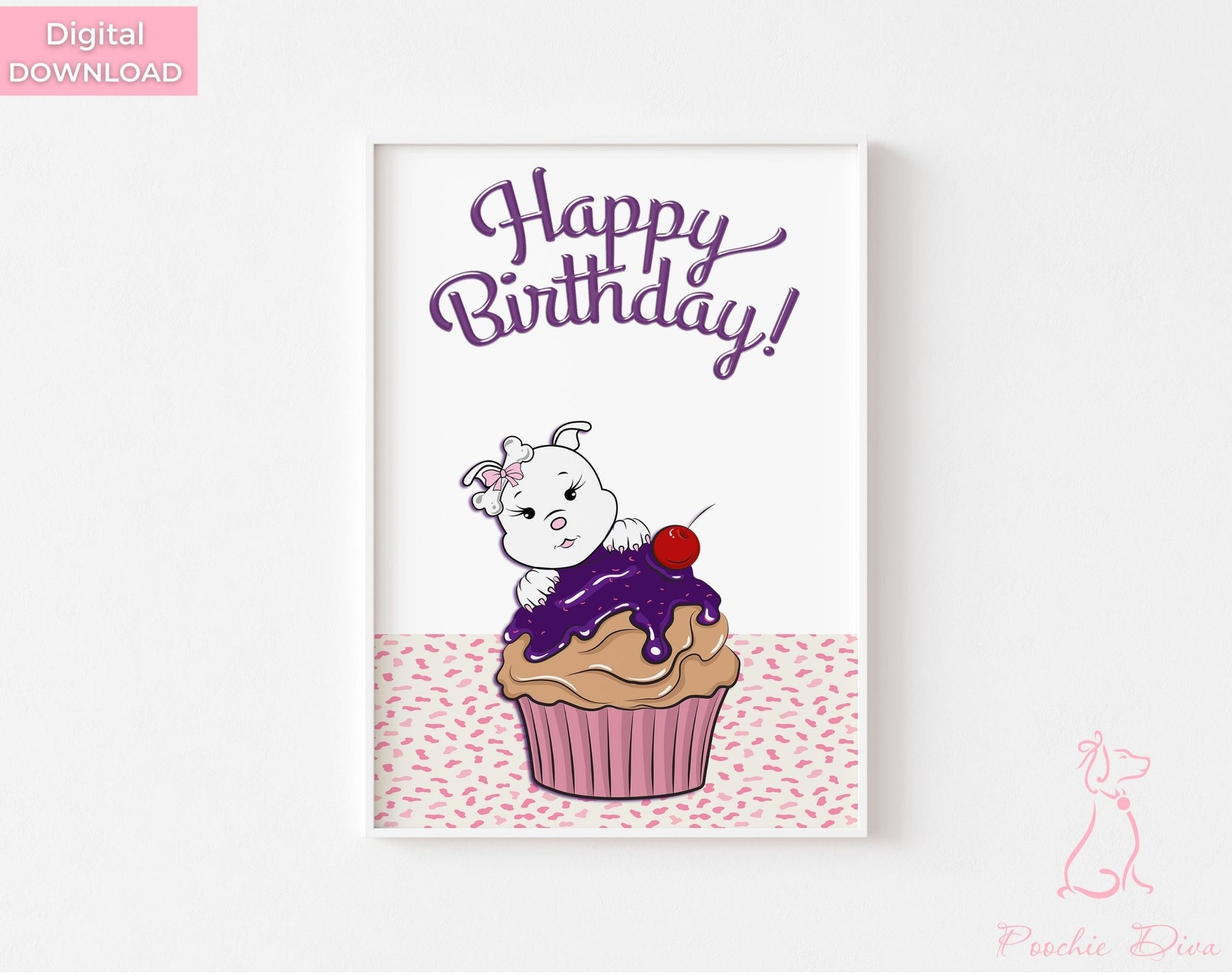 Happy Birthday “Diamond” Dog and Cupcake Wall Art Sign | Dog Wall Art | Dog Lover Sign | Birthday Wall Art | Dog Lover Gift