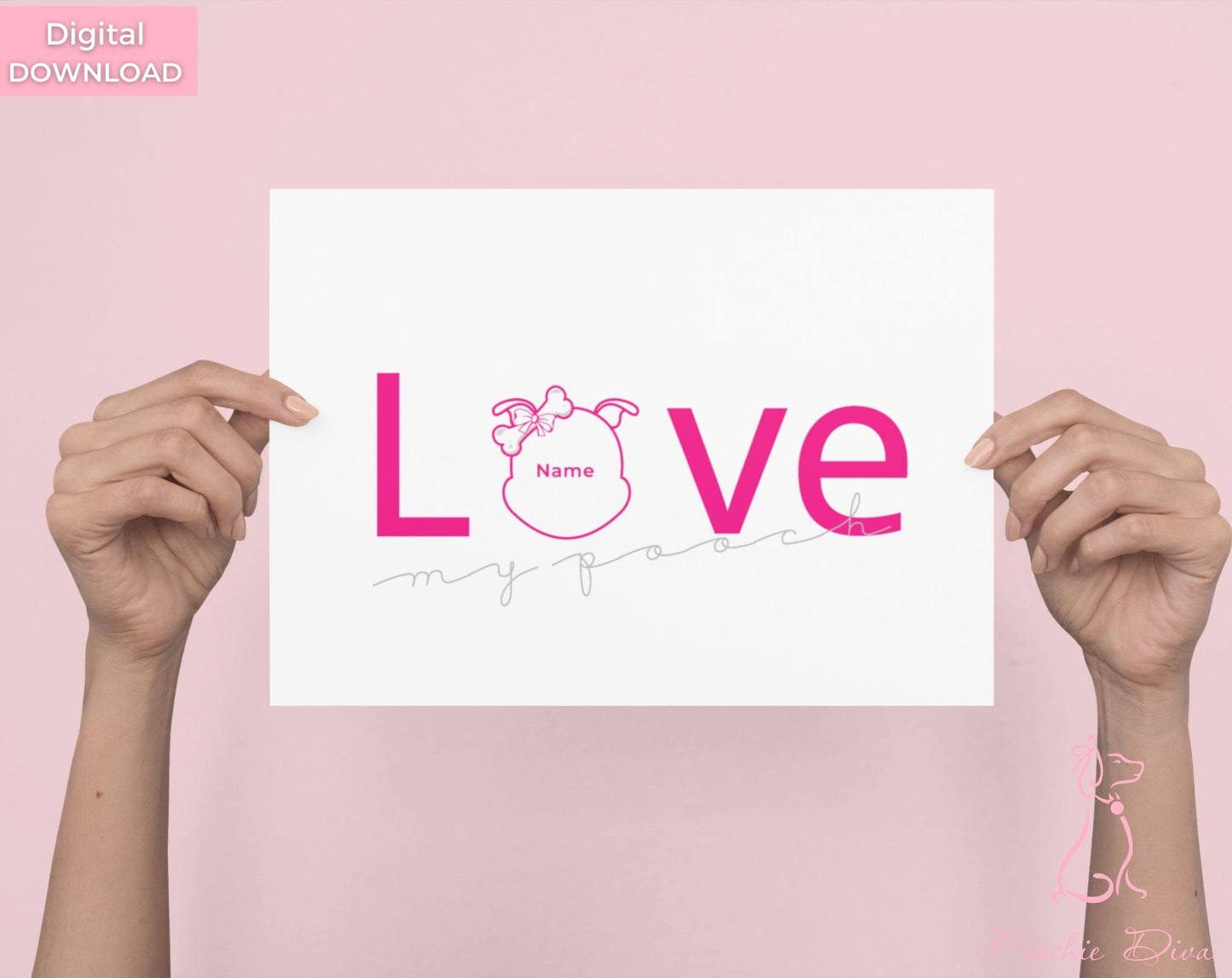 Poochie Diva's Love My Pooch “Diamond” Custom Wall Art Print | Dog Wall Art | Printable Dog Art  | Dog Lover Gift | Digital Download