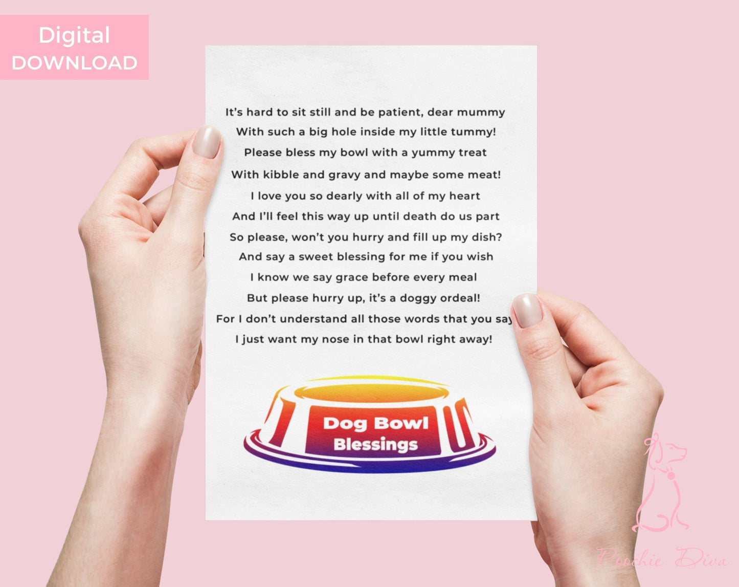 Poochie Diva's Dog Bowl Blessings “Patience” Wall Art Print | Wall Art Pet Print | Dog Wall Art | Dog Lover Gift | Digital Download